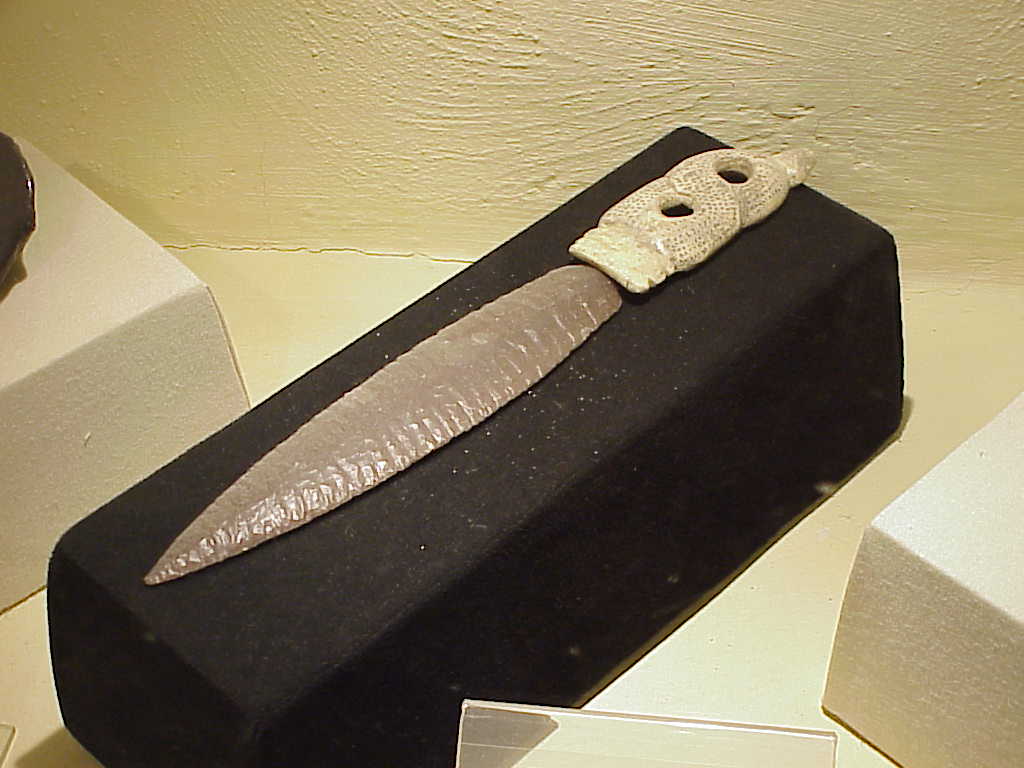 Flint dagger, bone handle (coiled snakes)  Catal Hoyuk